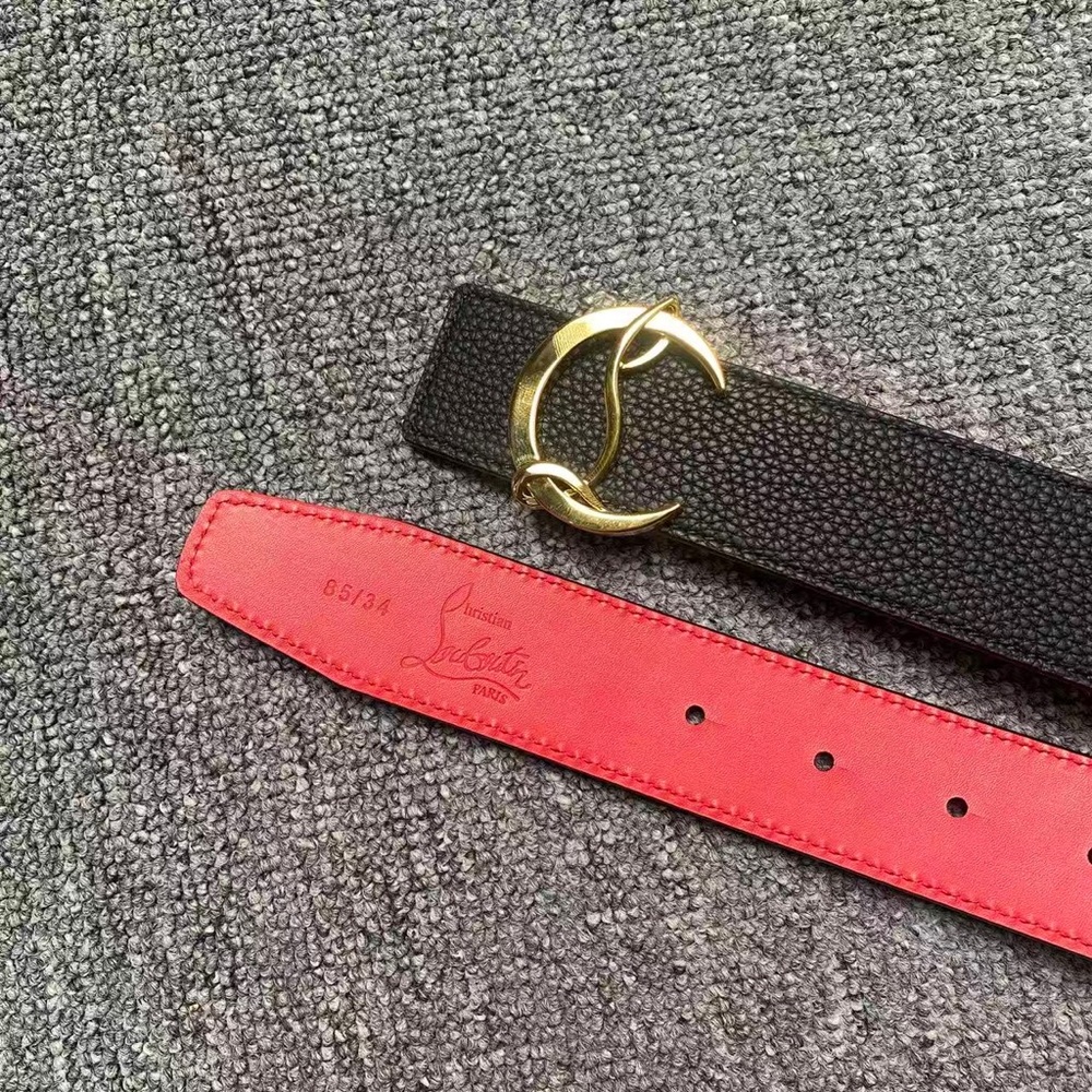 Christian Louboutin Reversible Belt Black/Red Leather Gold CL Buckle 85cm - Picture 5 of 5